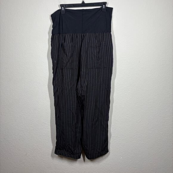 Hei Hei Anthropologie Large Pull On Cropped Pants Black Gold Striped Foldover - Picture 3 of 11